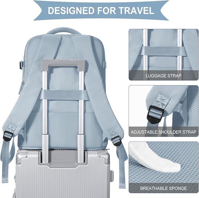 coowoz Large Travel Backpack For Women Men,Carry On Backpack Flight Approved,Hiking Backpack Waterproof Outdoor Rucksack Casual Daypack Fit 15.6 Inch Laptop Shoes Compartment,30L (Gray Blue)