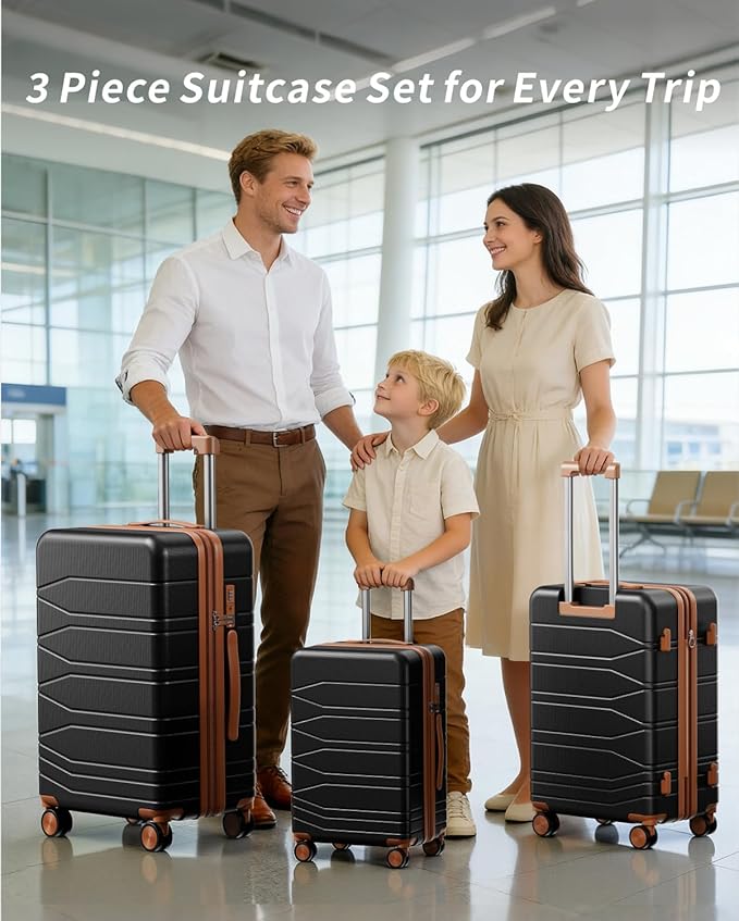 3 Piece Luggage Set, 21/25/29 Inch Expandable Luggage Sets with Spinner Wheels, ABS+PC Hardshell Suitcases, Suitcase Set with YKK Zipper, TSA Lock & 3 Tags