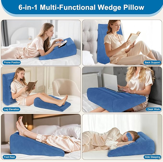 TheClover Inflatable Travel Wedge Pillow for Sleeping – Portable Neck & Back Support with Sleep Eye Mask, Adjustable Air Cushion for Airplane, Car, Office Use