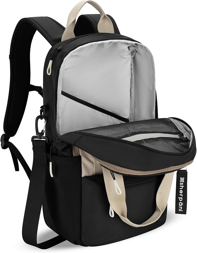 Sherpani Camden, Convertible Backpack, 3 in 1 Tote Bag, Crossbody Bag, Cross Body Purse, 18L Travel Backpack, Travel Gifts for Women, RFID Protection, Fits 13” Laptop (Con Leche Classic)