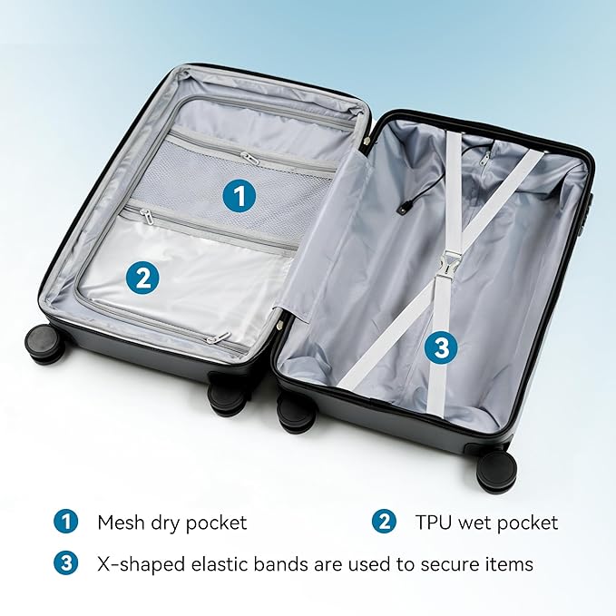 20 Inch Carry On Luggage with Spinner Wheels,PC Expandable Hard Shell Suitcase with USB Port,Lightweight Travel Luggage Airline Approved for Men Women (Iron Gray)