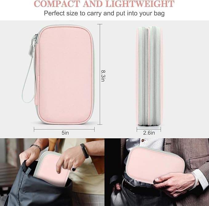 FYY Electronic Organizer, Travel Cable Organizer Bag Pouch Electronic Accessories Carry Case Portable Waterproof Double Layers Storage Bag for Cable, Cord, Phone, Earphone, Medium Size, Light Pink