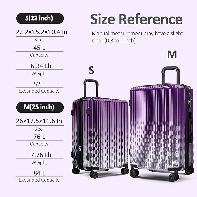 Cheched 22 inch Luggage with Spinner Wheels, Lightweight PC+ABS Hard Shell Suitcases, Expandbale Storage & TSA Aprovel Lock (22.2×15.2×10.4inch)