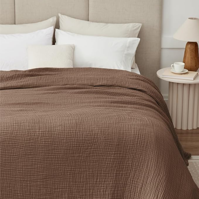 100% Cotton Muslin Blanket Twin 60" x 80", Breathable and Lightweight Cotton Twin Blankets for Couch, Soft Cooling Summer Gauze Blanket for Adults All Season, Tan