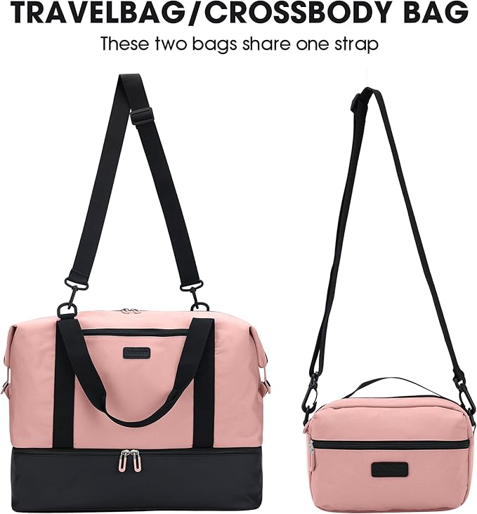 Oeihuivt Weekender Bags for Women - 21 Inch Large Travel Duffel Bag 2-Piece Set with Shoe Compartment, Heavy-Duty Canvas Leather Carry On Overnight Tote