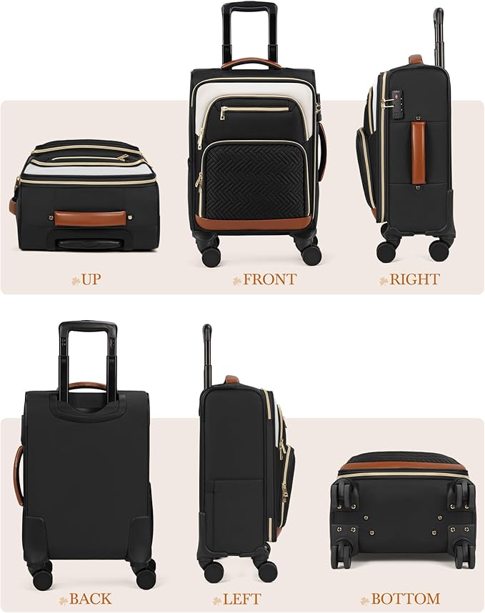 RAINSMORE Carry On Luggage 22x14x9 Airline Approved, 20 Inch Softside Suitcases with Wheels, 3 Piece Luggage Sets, Rolling Carry On Suitcase with TSA Lock for Travel Weekender