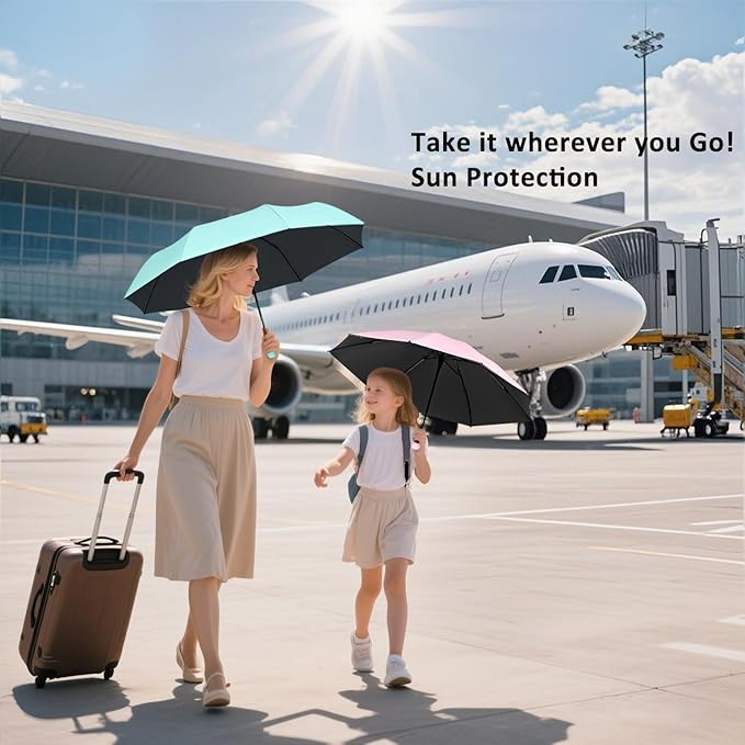 BAODINI Travel Essentials Mini Umbrella for Purse With Case Small Compact UV Sun Protection Lightweight Tiny Pocket Manual Open Close Umbrella for Women Kids and Men Fits Purse Backpack