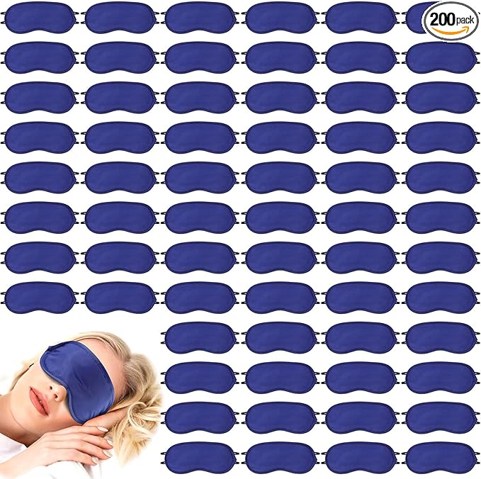 Tarpop 200 Pcs Eye Mask Sleeping Blindfold Eye Cover with Adjustable Strap for Games Party Team Building Travel Individually Wrapped Sleep Mask for Women Men (Blue)