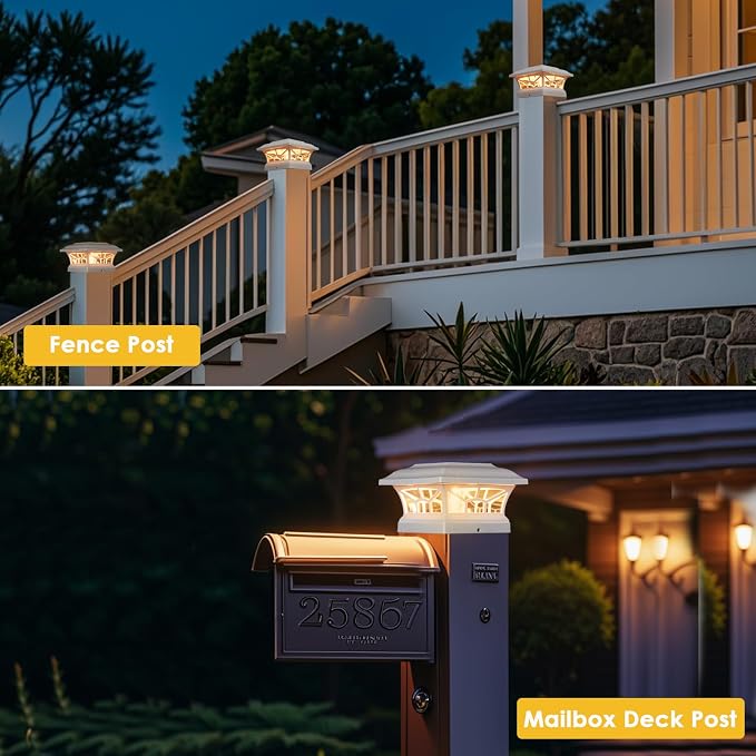 8 Pack Solar Post Cap Lights Outdoor Waterproof, Dual Light, White | Fits 4x4, 5x5, 6x6 Wooden & Vinyl Posts,Warm & Cool White Light Modes, Fence Deck Post Lights,Edison-style bulb