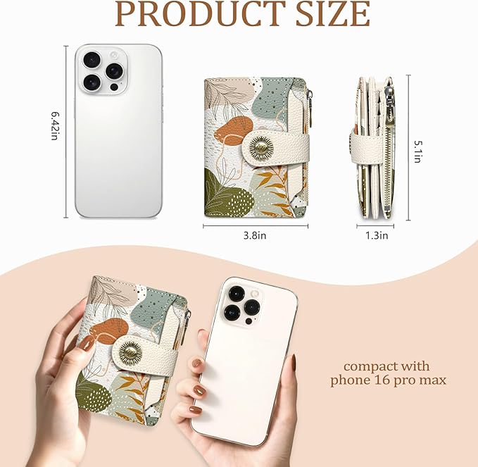 Icycay Art Abstrac Boho Small Wallet Women RFID Blocking Bifold, Credit Card Holder, Zipper Coin Pocket, PU Leather, Compact, Travel, 4 ID Window, 14 Card Slots, Cash Purse, Ladies Woman Female Girls