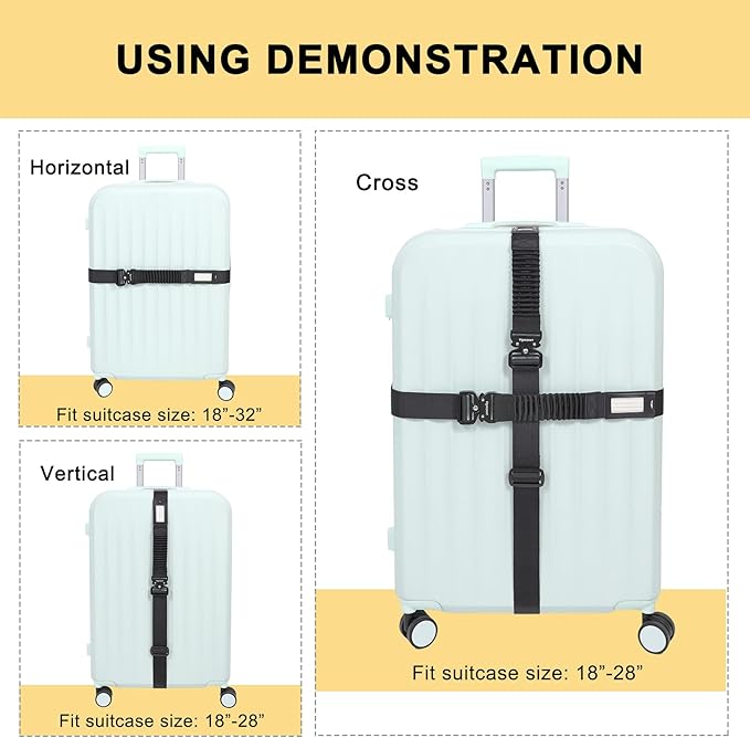 Vigorport Luggage Straps for Suitcases TSA Approved Suitcase Belt, Stretchable Travel Strap for Luggage, Heavy Duty Metal Buckle Luggage Belt Strap 72" Long (4PK)