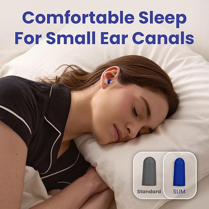 SnoozePlugs Slim - Small Earplugs for Small Ear Canals, Slim Ear Plugs for Sleeping, 60 Pairs Women's Earplugs for Sleep - 33db NRR Comfortable Soft Foam Plugs for Sleeping, Dispoable and Ultra-Soft