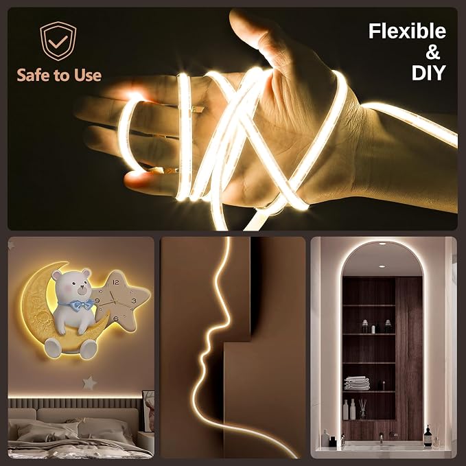 COB LED Strip Light White, 33ft Dimmable 2700K-6500K High Density 24V Flexible LED Tape Light with Remote and APP Control, UL-Listed White led Strip Lights for Bedroom Kitchen Christmas Decor