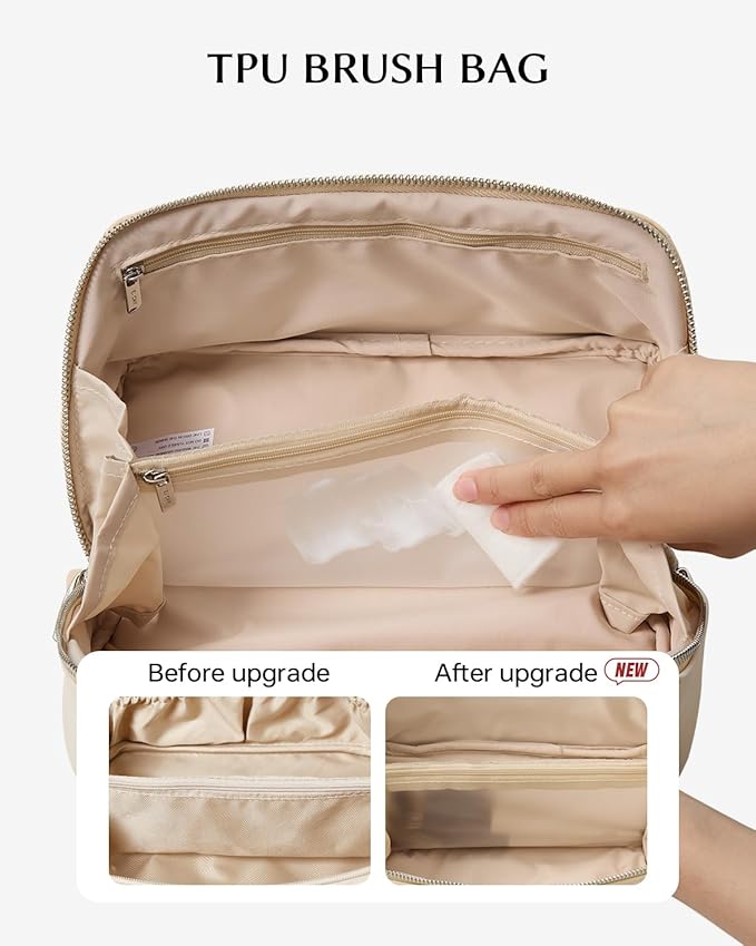 EACHY Travel Makeup Bag, Large Capacity Cosmetic Bag for Women, Waterproof PU Leather, Flat Open Portable Toiletry Bag for Skincare, Brushes & Travel Essentials