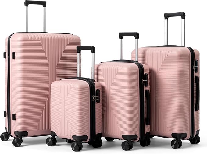 Karl home Luggage Sets 4 Piece, PP Hard Case Suitcase Set with Built-in Lock Spinner Wheels, Lightweight Durable Carry on Luggage for Business Travel - Rose Gold (16/20/24/28")