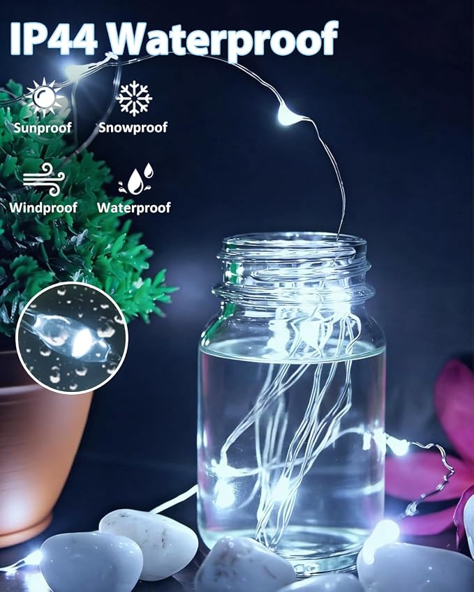 6 Pack 60 LED Fairy Lights Battery Operated with Timer, 20 FT Cool White | Cuttable Copper Wire, Waterproof Battery String Lights for Indoor Outdoor, Wedding, Bedroom, Home, DIY, Christmas Decorations