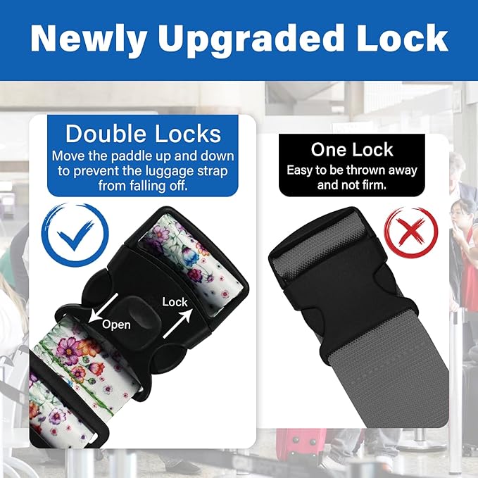 Luggage Straps for Suitcases, Travel Adjustable Belt with Quick Release Buckle, Heavy Duty Nylon Bag Packing Strap, Unique Bright Identifiers Business Travel Accessories (2 Pack) - Colorful Daisy