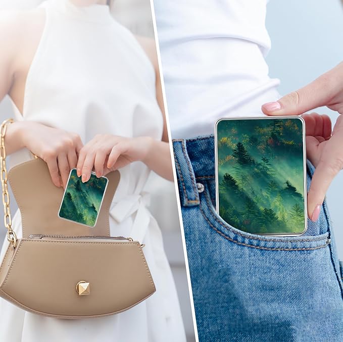Pocket Mirror, Small Travel Mirror with Magnification, Portable Double-Sided Magnifying Cosmetic Mirror for Daily (Forest)