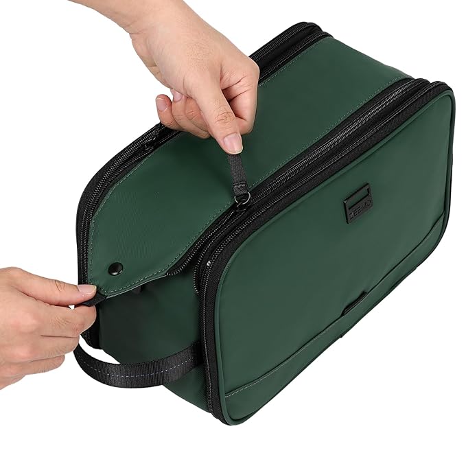 ZEEMO Travel Toiletry Bag for Men, Large Water-Resistant Double-Sided Full-Open Dopp Kit, Versatile Organizer for Shower and Hygiene Accessories, Bathroom Essentials, Cosmetics, Green