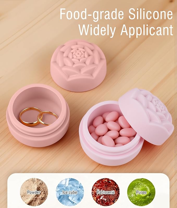 Travel Containers for Cosmetics Toiletries - 0.88 Oz 4 Pack Small Silicone Refillable Mini Jars with Lid Handcream Eyes Cream Hair Gel Wax Pills Moisturizer Earrings Container Rose(4 colors)