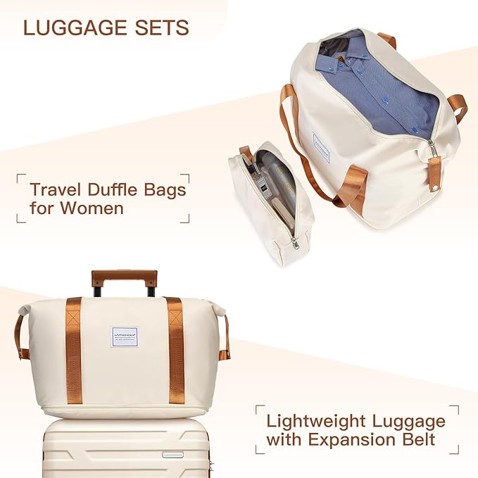 Cream 6 Piece Luggage Set Hard Shell - Expandable Suitcases with Spinner Wheels and Duffel Bags for Family Travel, Durable Carry On Luggage Sets with Lock for Women and Men
