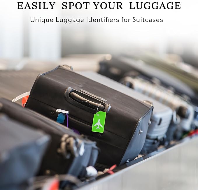 8 Pack Silicone Luggage Tag for Suitcases with Stainless Loop, TSA Approved, Privacy Protection Travel Essentials Bag Tags by Gostwo, Green