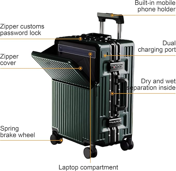 Carry on suitcase Zipperless Luggage,Polycarbonate Aluminum Hard Shell, Expandable Carry-On Suitcase with Spinner Wheels, 26 Inch Cabin