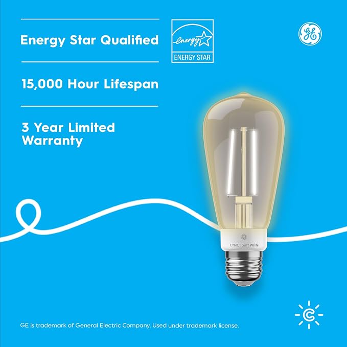 GE CYNC Smart LED Light Bulb, ST19 Edison Style | Works with Amazon Alexa, WiFi Light, 60W Equivalent, Soft White, 4 Pack