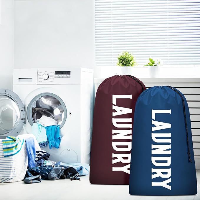Laundry Bag, Travel Laundry Bag Machine Washable Dirty Clothes Organizer, Large Enough to Hold 4 Loads of Laundry, Easy Fit a Laundry Hamper or Basket (Wine+Navy, 24" x 36")