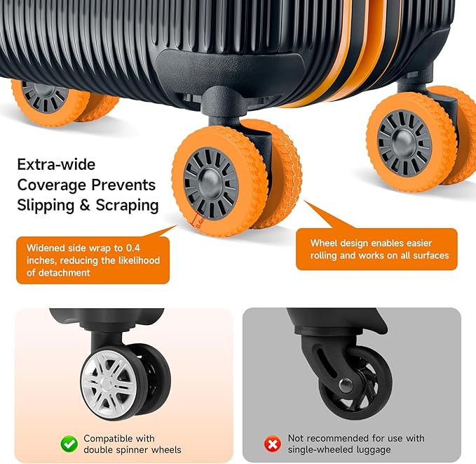 2026 Upgraded 8 Pcs Luggage Wheel Covers, Silicone Protective Covers for 2-2.4" Suitcases Spinner Wheel, Wear-Resistant, Anti-Noise, Thickened Protector, Travel Accessories (Orange)