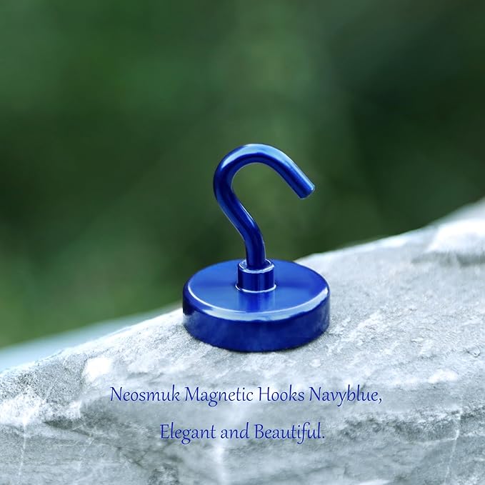 Neosmuk Magnetic Hooks,Heavy Duty Earth Magnets with Hook for Refrigerator, Extra Strong Cruise Hook for Hanging, Magnetic Hanger for Curtain, Grill(Navyblue, 6 Pack)