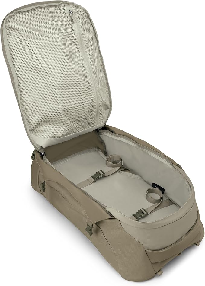 Osprey Farpoint 55L Men's Travel Backpack - Carry On Bag with Personal Item Sized Detachable Daypack, Sawdust