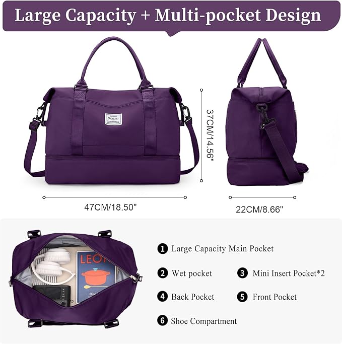 Weekender Bags for Women,Personal Item Travel Bag with Shoes Compartment,Overnight Travel Duffel Bag with Toiletry Bag