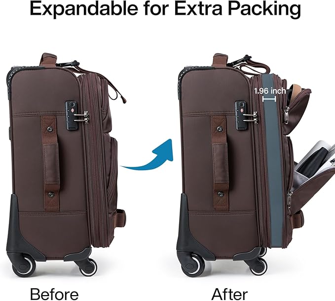 Hanke 28 Inch Softside Expandable Luggage with Spinner Wheels,Check Large Luggage Rolling Suitcase Travel Luggage with TSA Approved,Coffee