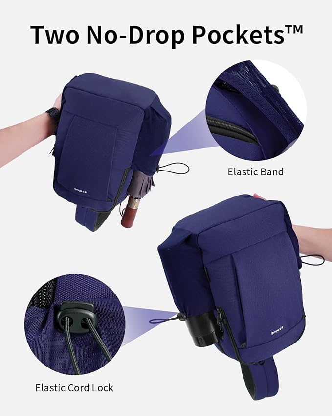 ECOHUB Anti-Theft Crossbody Bag Men Women, RFID Blocking Lightweight Sling Backpack Eco-Friendly with 9 Pockets Sturdy SBS Zippers Water Resistant for Travel Work Hiking Outdoor, Blue