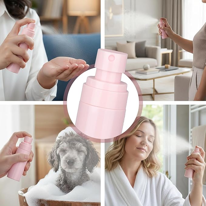 ZEJIA Small Spray Bottle, 2OZ Travel Spray Bottle, Mini Plastic Spray Bottles for Face, with 6pcs Labels (Pink)