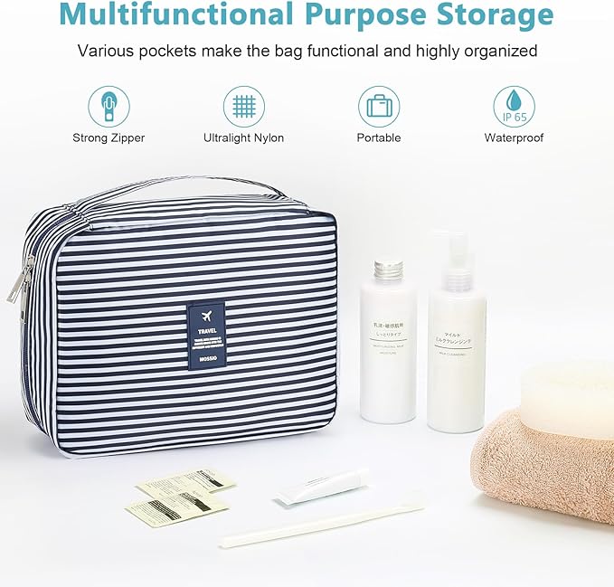 Mossio Hanging Toiletry Bag with Sturdy Hook - Large Portable Cosmetic Makeup Travel Organizer for Men & Women