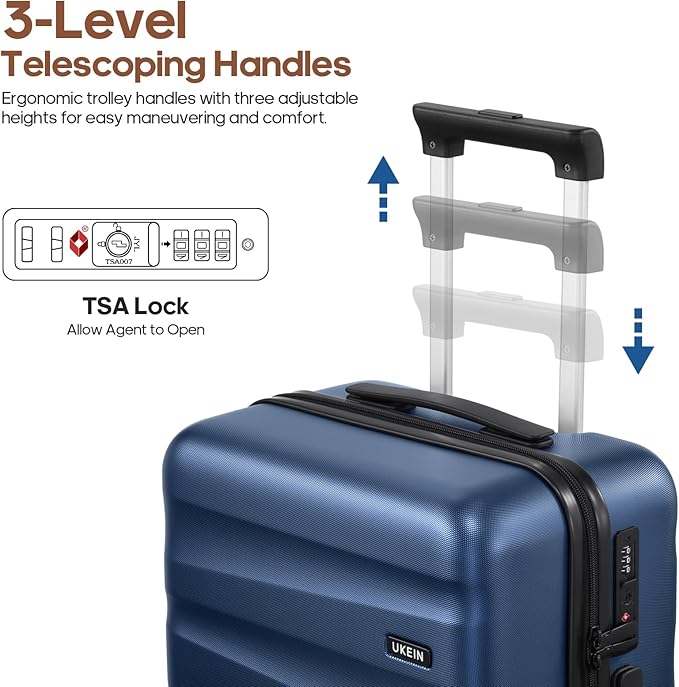 UKEIN Luggage Set with Backpack,Polycarbonate Carry On Luggage Airline Approved with Spinner Wheels, Hardshell Travel Suitcase with TSA Lock,Suitcase Set 3 Piece