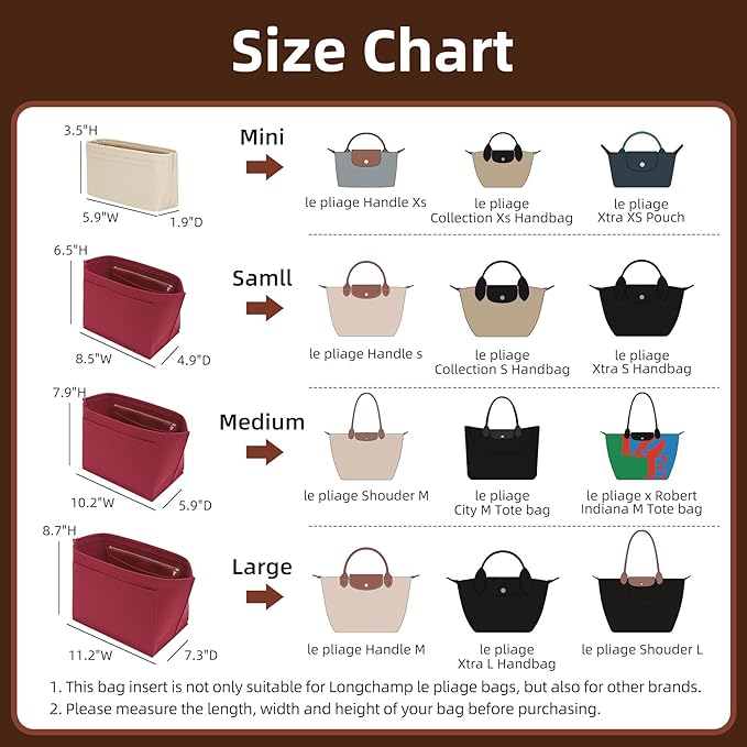 Doxo Purse Organizer Insert Compatible with Longchamp Le pliage L Handbag Insert Felt(L,Burgundy)