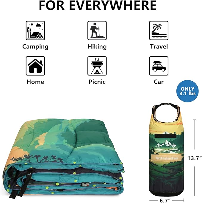 Camping Blanket, Puffy Blankets Lightweight Windproof Resistant for Outdoors,Hiking, Backpacking,Car,Picnic,Stadium