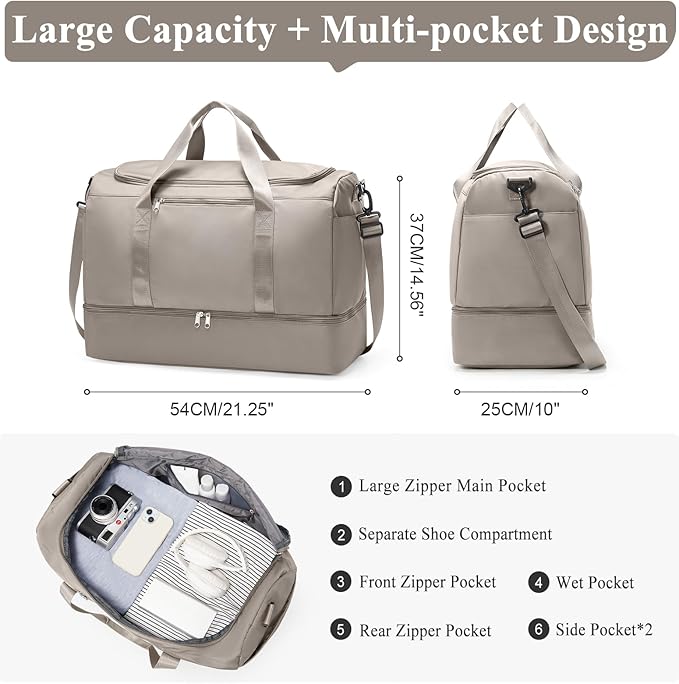 Extra Large Travel Duffle Bag,Carry on Overnight Weekend Bag with Shoes Compartment,Weekender Bags for Women for Travel Business Trips Sport Hospital,Camel