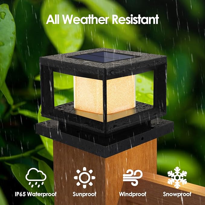 10 Pack Solar Post Lights, 4x4 6x6 Wooden Vinyl Fence Cap, Black | Waterproof, Shinning Effect, Large Lighting Area Deck Light, Only Fit Three True Size Post: 3.5''x3.5'', 4''x4'', 5.5''x5.5''
