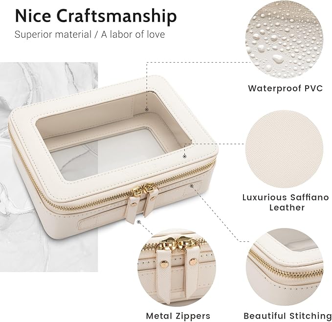 Aveniee Clear Makeup Bag Organizer, Travel Toiletry Bag Cosmetic Case for Women, Make Up Skincare Pouch Car Organizer Bag with Zippers for Essentials,White,Medium Classic