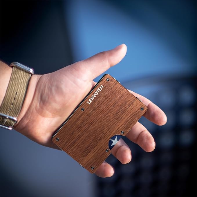 Lenvoten Upgraded Hinged Minimalist Wallet for Men | Slim Metal RFID Blocking Wallet | Credit Card Holder & Money Clip Holds 20 Cards | Premium Scratch-Resistant Finish | Ideal Gift for Men