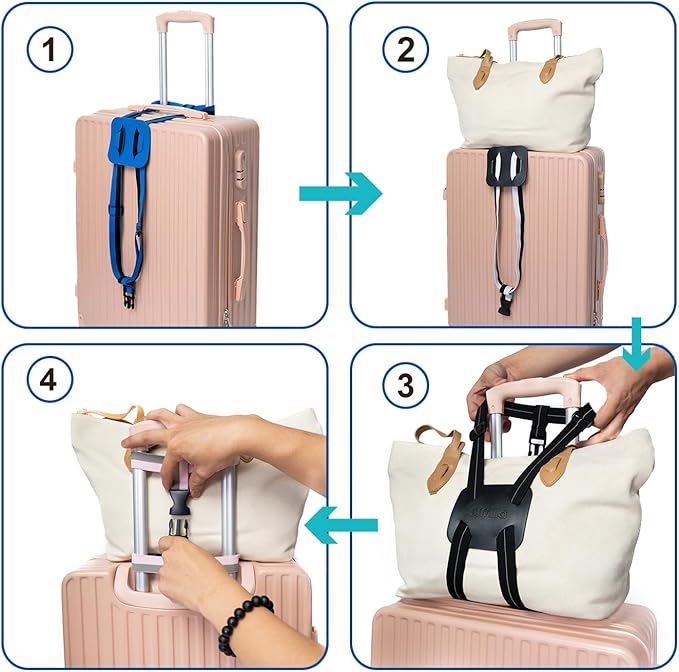 Luggage Straps for Suitcases, Travel Accessories to Connect Two Suitcase, Add A Bag Luggage Strap for Carry On Luggages Adjustable Buckle Belt (Black/Blue-1pcs)