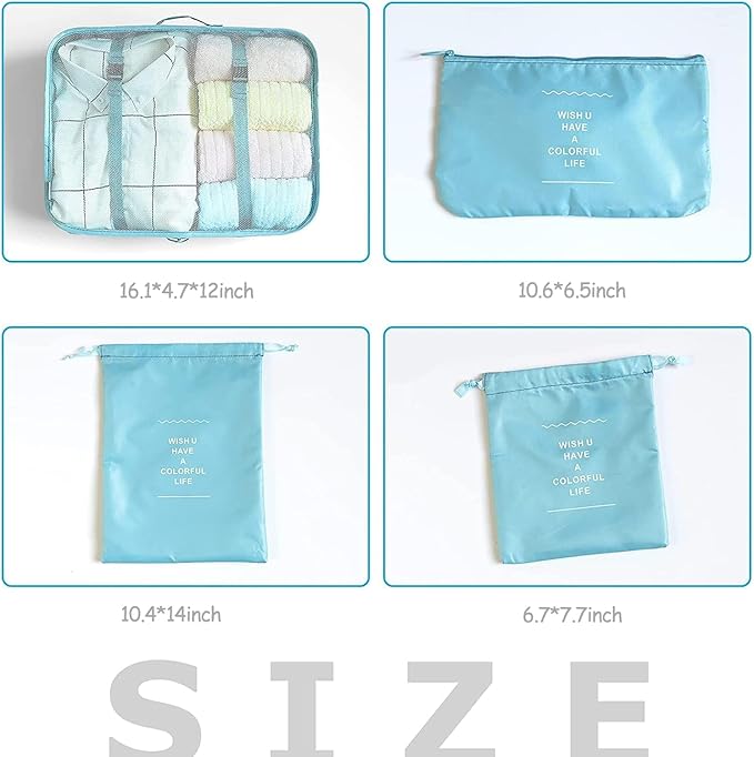 8 Set Packing Cubes for Suitcases Travel Luggage Packing Organizers,Travel Essentials Accessories Luggage Organizer with Shoe Bag Tioletry/Laundry Bag (light blue)