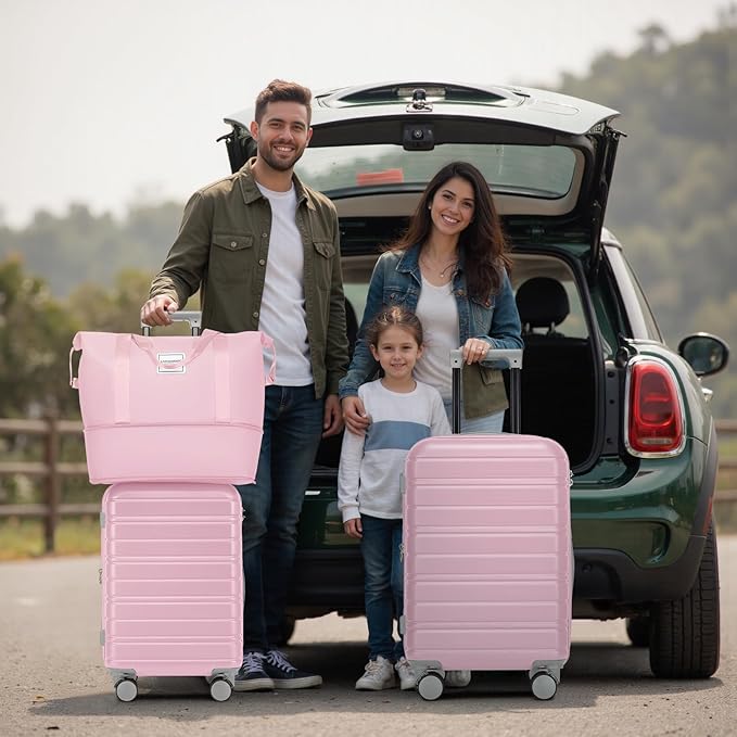 6 Piece Luggage Set Hard Shell - Pink Expandable Suitcases with Spinner Wheels and Duffel Bags for Family Travel, Durable Carry On Luggage Sets with Lock for Women and Girls