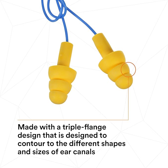 3M E-A-R UltraFit Corded Ear Plugs 340-4004, 100-Pair, Yellow, Poly Bag 3404004