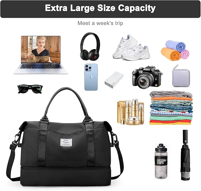 HYC00 Travel Duffel Bag,Carry-on Overnight Weekender Bags for Women,Sports Tote Gym Bag with Wet Pocket