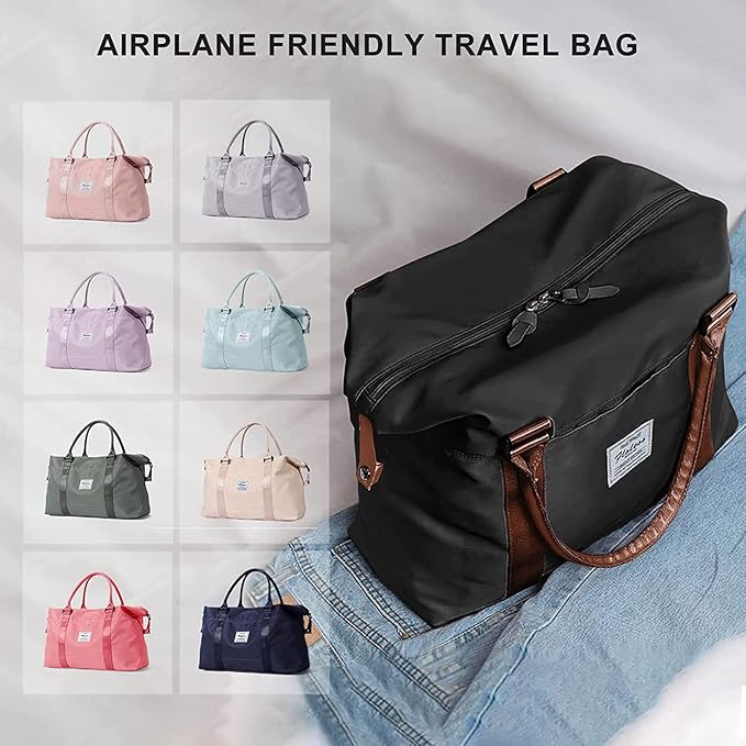 Sport Travel Duffle Bag Large Gym Tote Bag for Women, Weekender Bag Carry on Bag for Airplane, Ladies Beach Overnight Luggage Bag with Wet Pocket Black Large